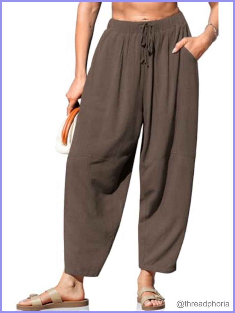 Linen Blend Harem Pants with Pockets Wide Leg Casual